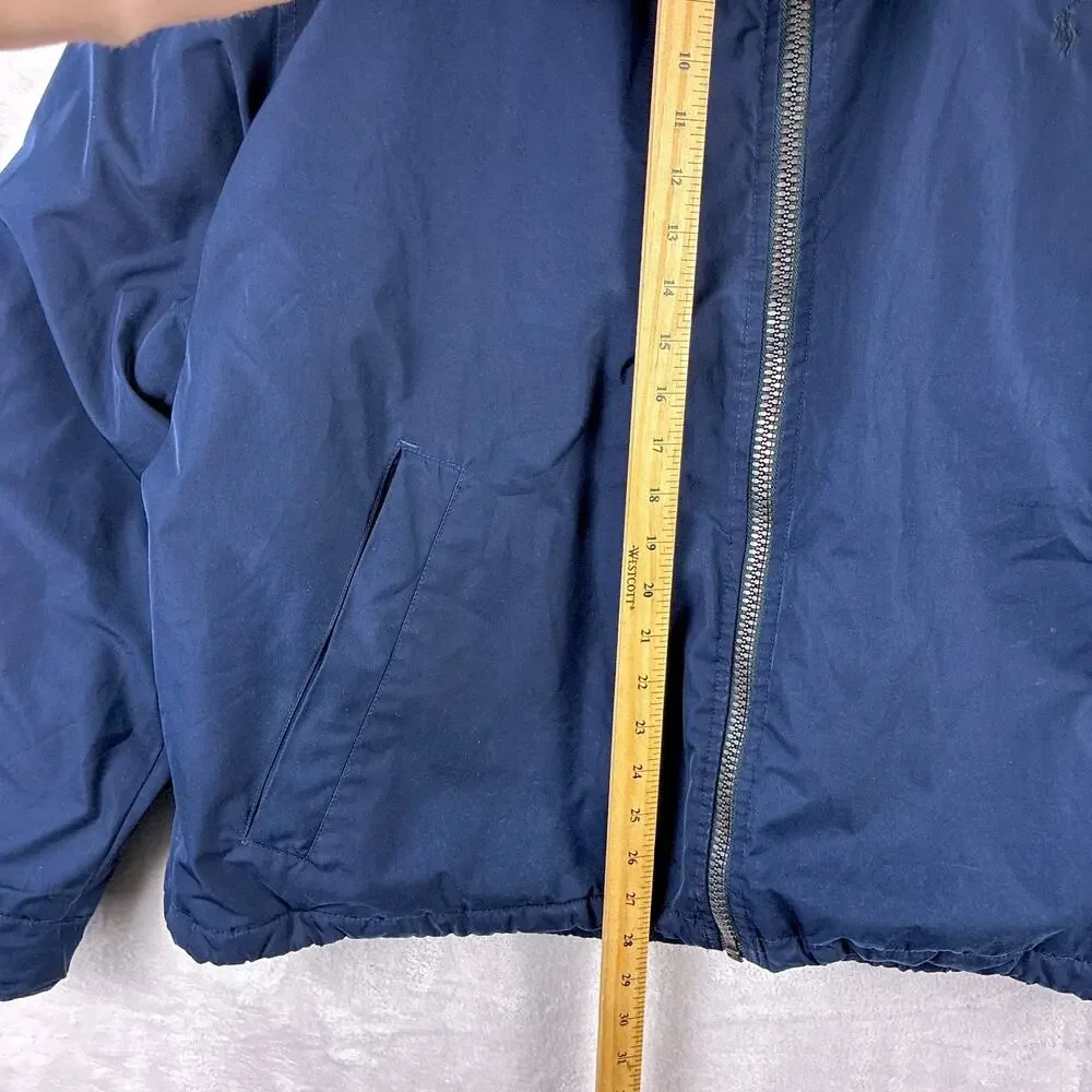 VTG Polo Ralph Lauren Jacket Men XXL Navy Pony Fleece Lined Stowaway Hood 90s
